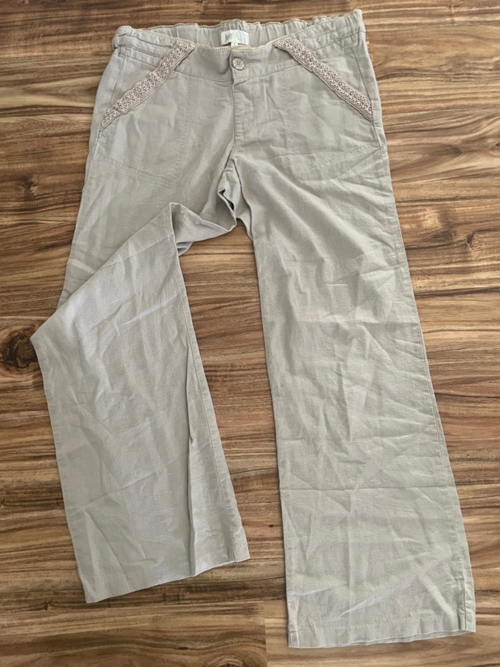 Jolt Taupe Casual Straight-Leg Chinos 100% Linen .